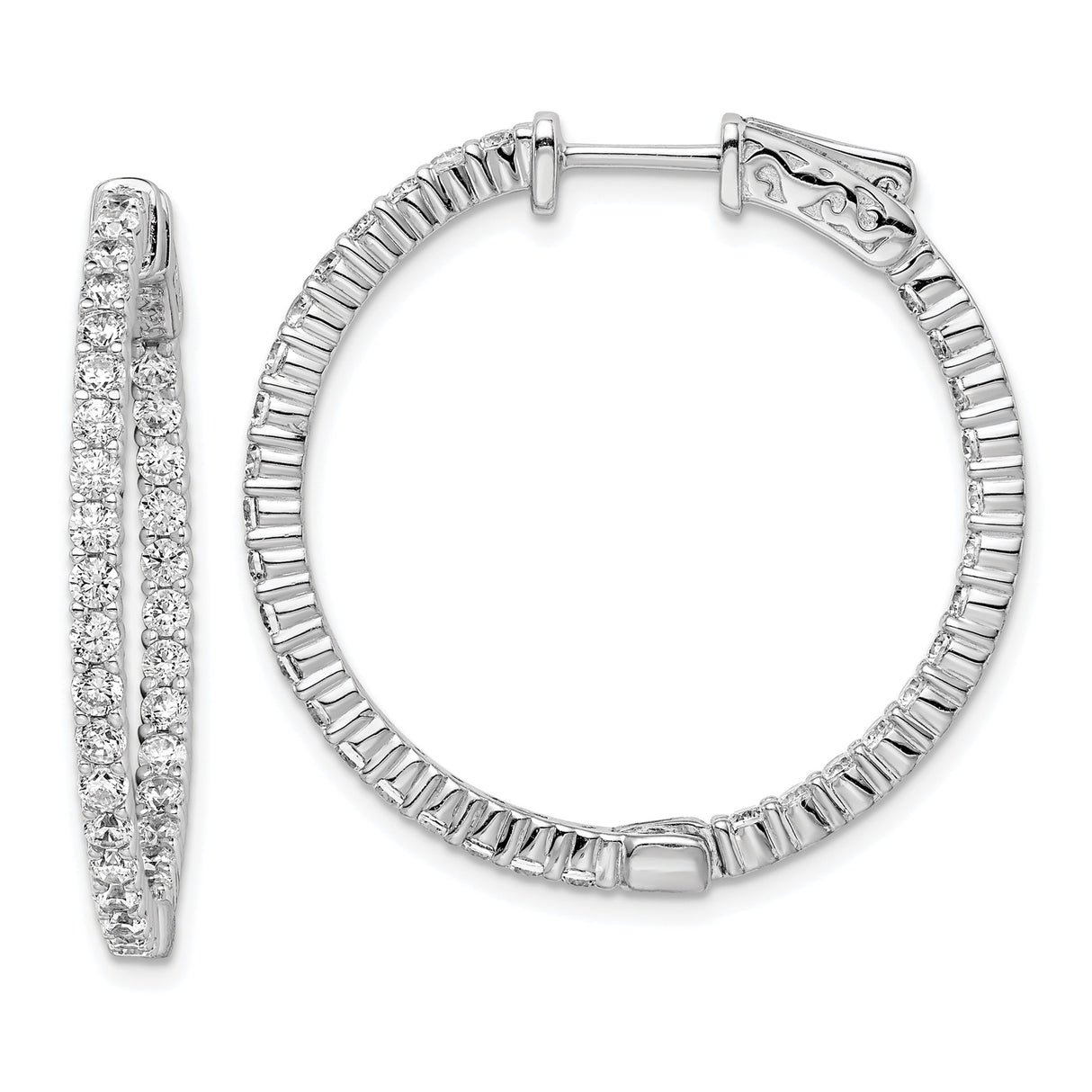 Sterling Silver Hoop Earrings with Cubic Zirconia and Latch-Back Closure for Women