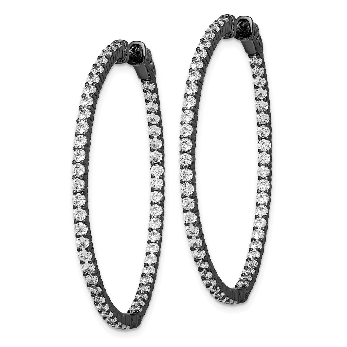 Sterling Silver Hoop Earrings with Cubic Zirconia in Pavé Setting, Black-Plated Modern Style