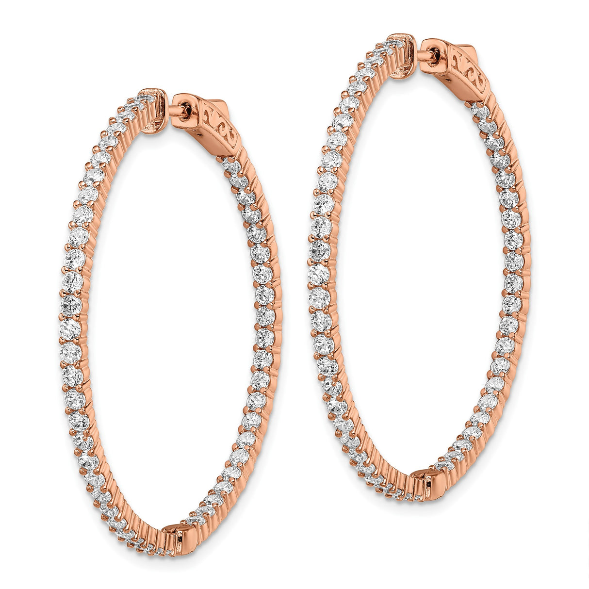 Sterling Silver Rose Gold Plated Hoop Earrings with Cubic Zirconia, Full Circle Design