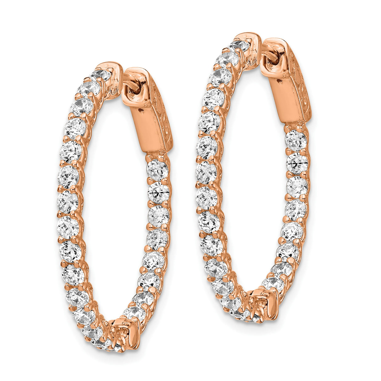 Sterling Silver Hoop Earrings with Cubic Zirconia, Rose Gold Plated, Shared Prong Setting