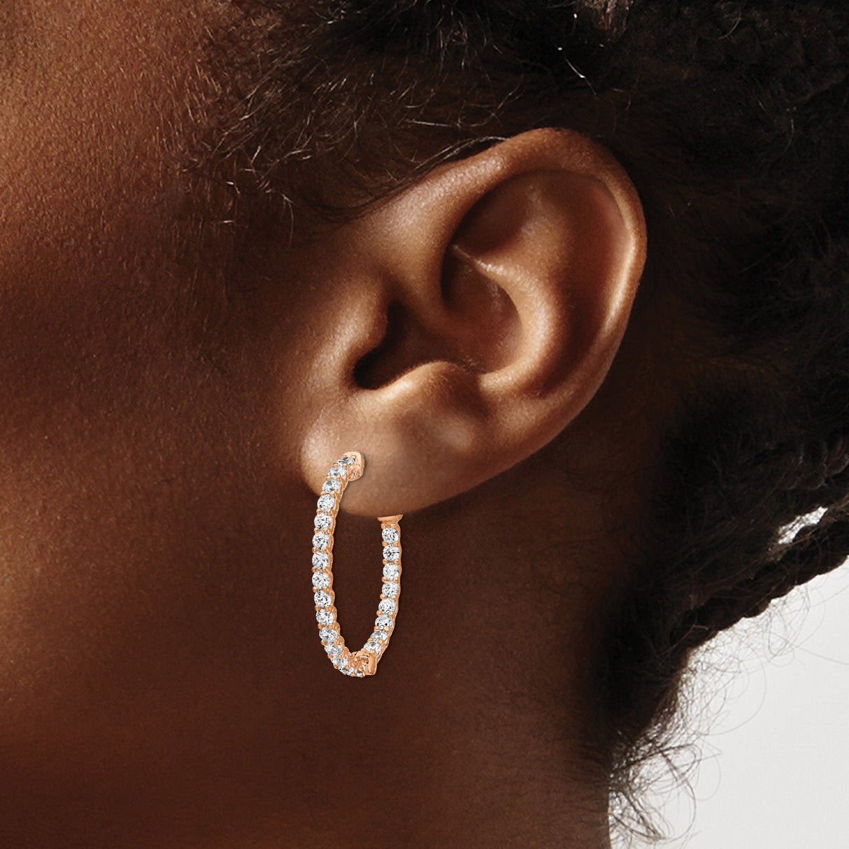 Sterling Silver Hoop Earrings with Cubic Zirconia, Rose Gold Plated, Shared Prong Setting