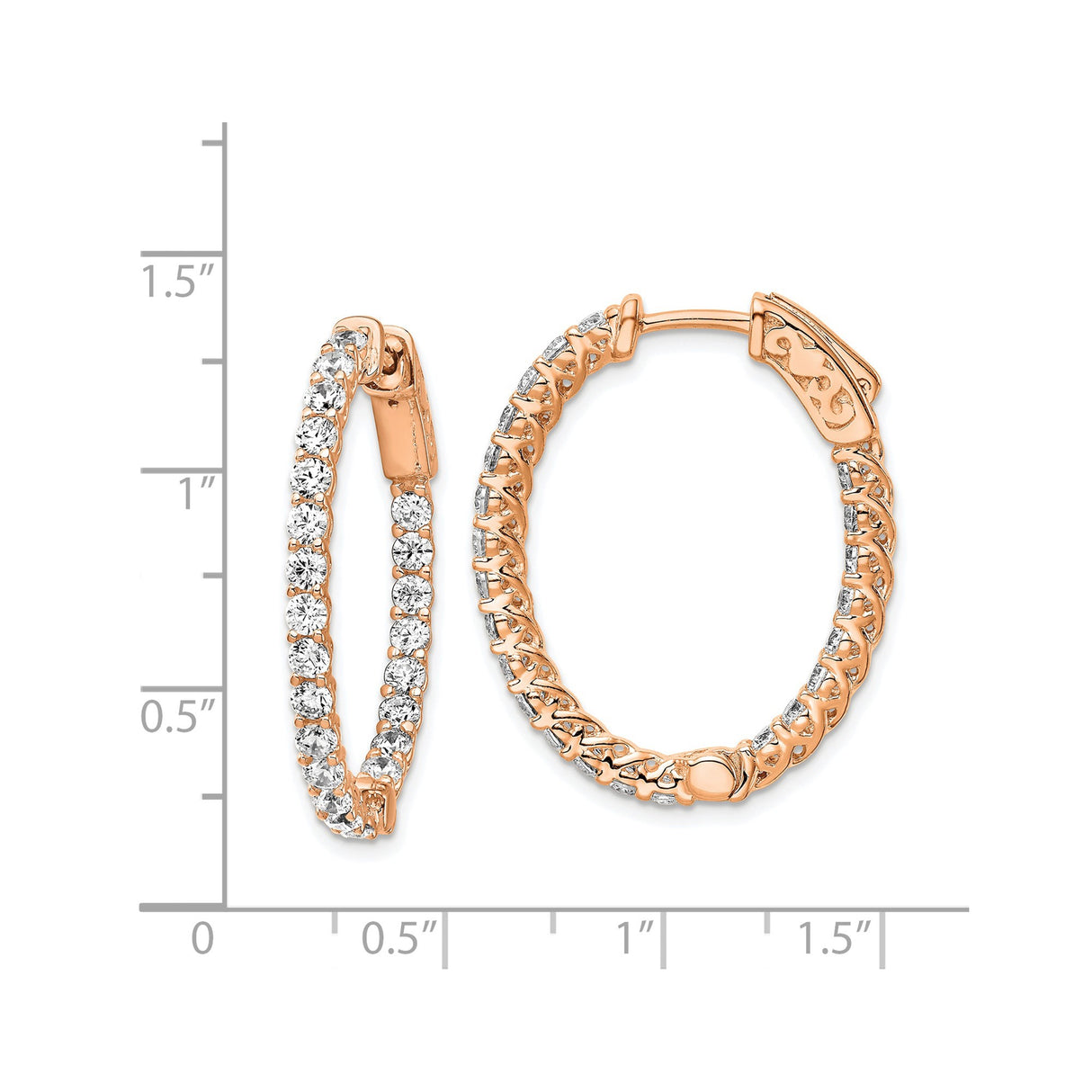 Sterling Silver Hoop Earrings with Cubic Zirconia, Rose Gold Plated, Shared Prong Setting