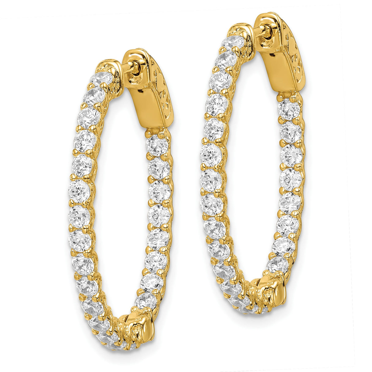 Sterling Silver Oval Hoop Earrings with Cubic Zirconia, Gold Plated Twist Rope Design