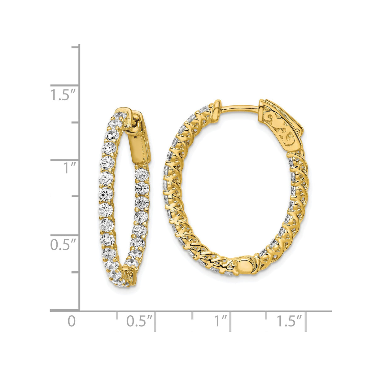 Sterling Silver Oval Hoop Earrings with Cubic Zirconia, Gold Plated Twist Rope Design