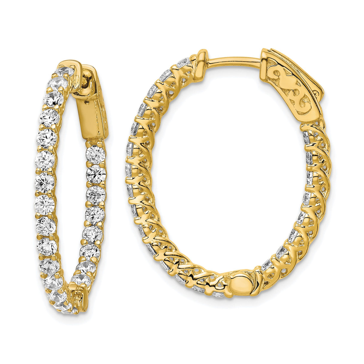 Sterling Silver Oval Hoop Earrings with Cubic Zirconia, Gold Plated Twist Rope Design