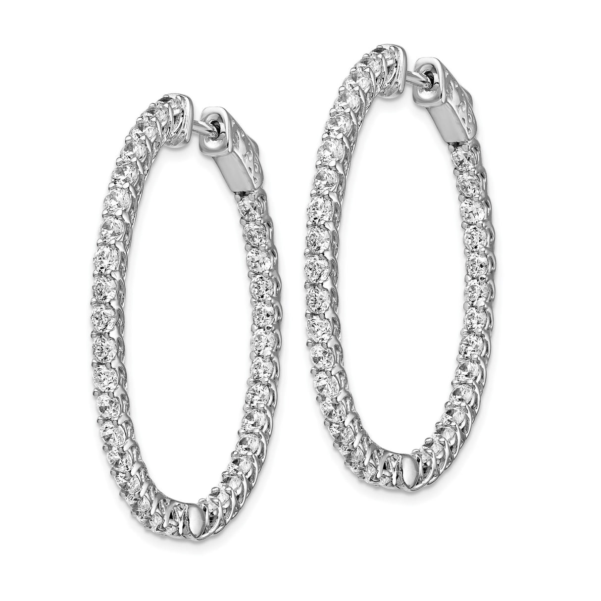 Sterling Silver Hoop Earrings with Cubic Zirconia, Inside Outside Lattice Design