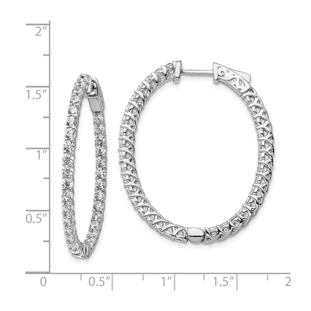 Sterling Silver Hoop Earrings with Cubic Zirconia, Inside Outside Lattice Design