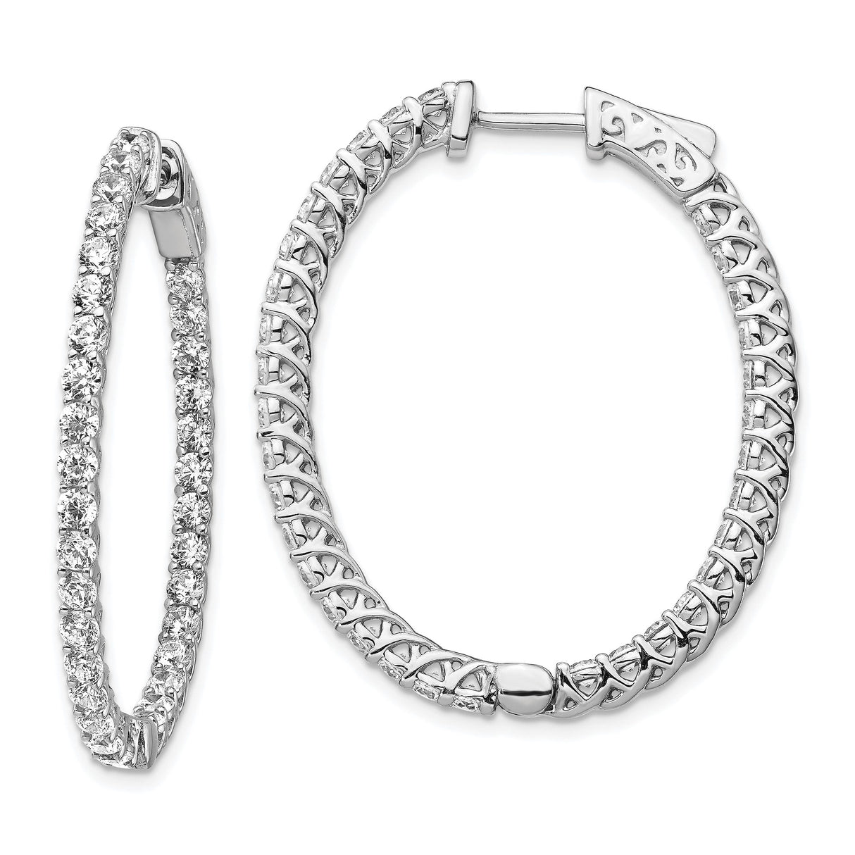 Sterling Silver Hoop Earrings with Cubic Zirconia, Inside Outside Lattice Design
