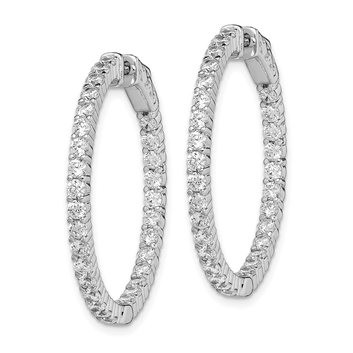 Sterling Silver Hoop Earrings with Cubic Zirconia, Front-Facing Prong-Set Sparkling Design