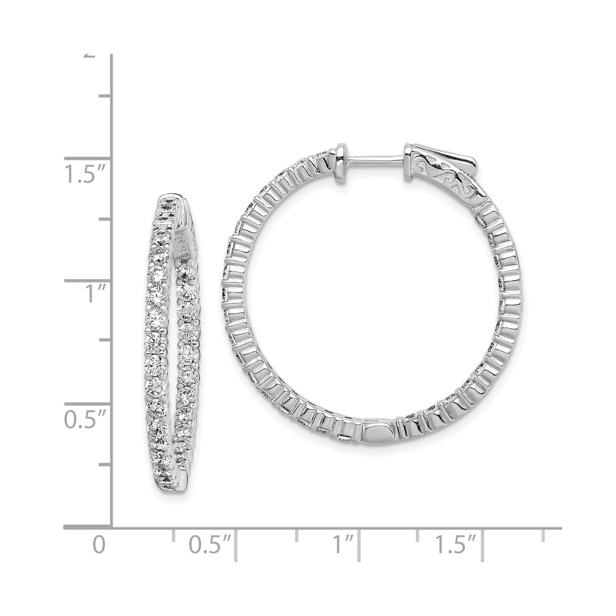 Sterling Silver Hoop Earrings with Cubic Zirconia, Front-Facing Prong-Set Sparkling Design