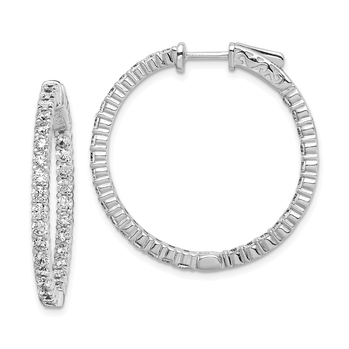 Sterling Silver Hoop Earrings with Cubic Zirconia, Front-Facing Prong-Set Sparkling Design