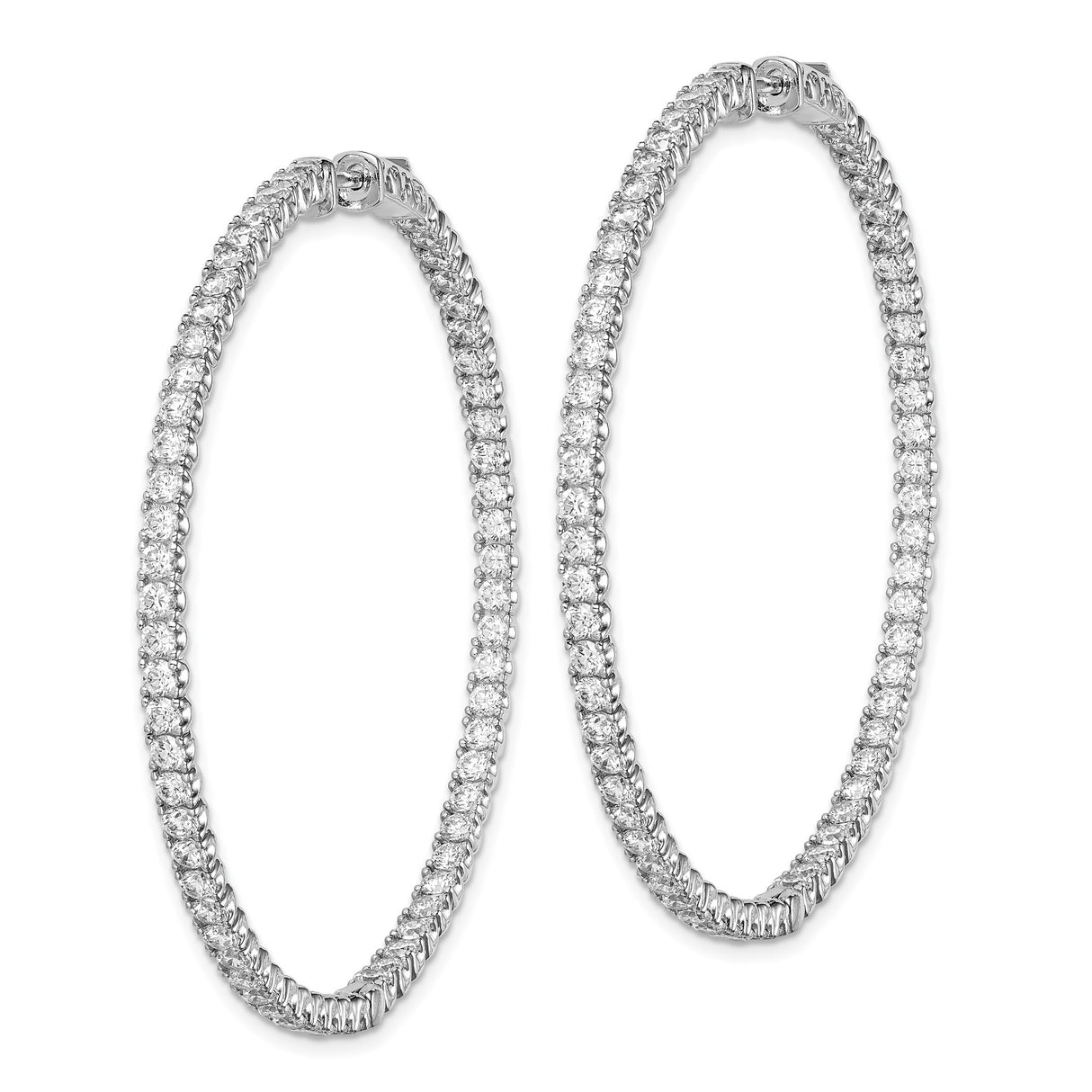 Sterling Silver Hoop Earrings with Cubic Zirconia, Large In-Out Pave Style for Women