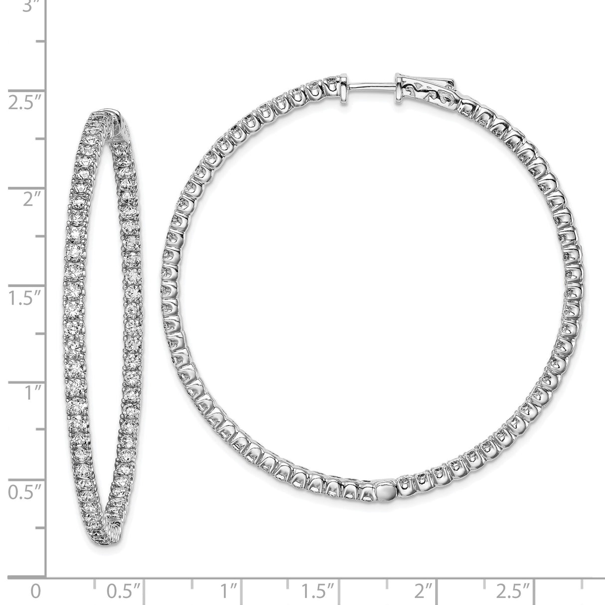 Sterling Silver Hoop Earrings with Cubic Zirconia, Large In-Out Pave Style for Women