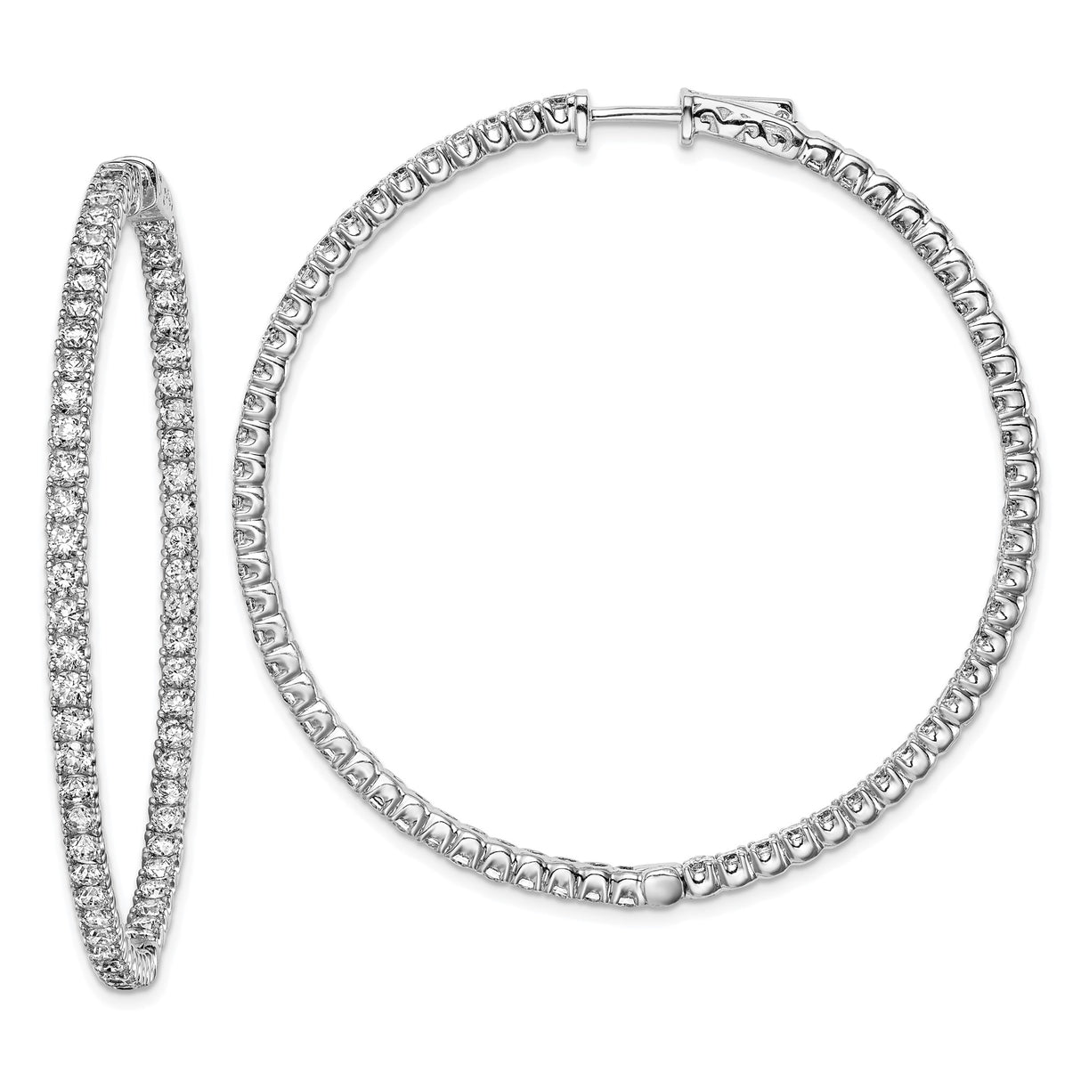 Sterling Silver Hoop Earrings with Cubic Zirconia, Large In-Out Pave Style for Women