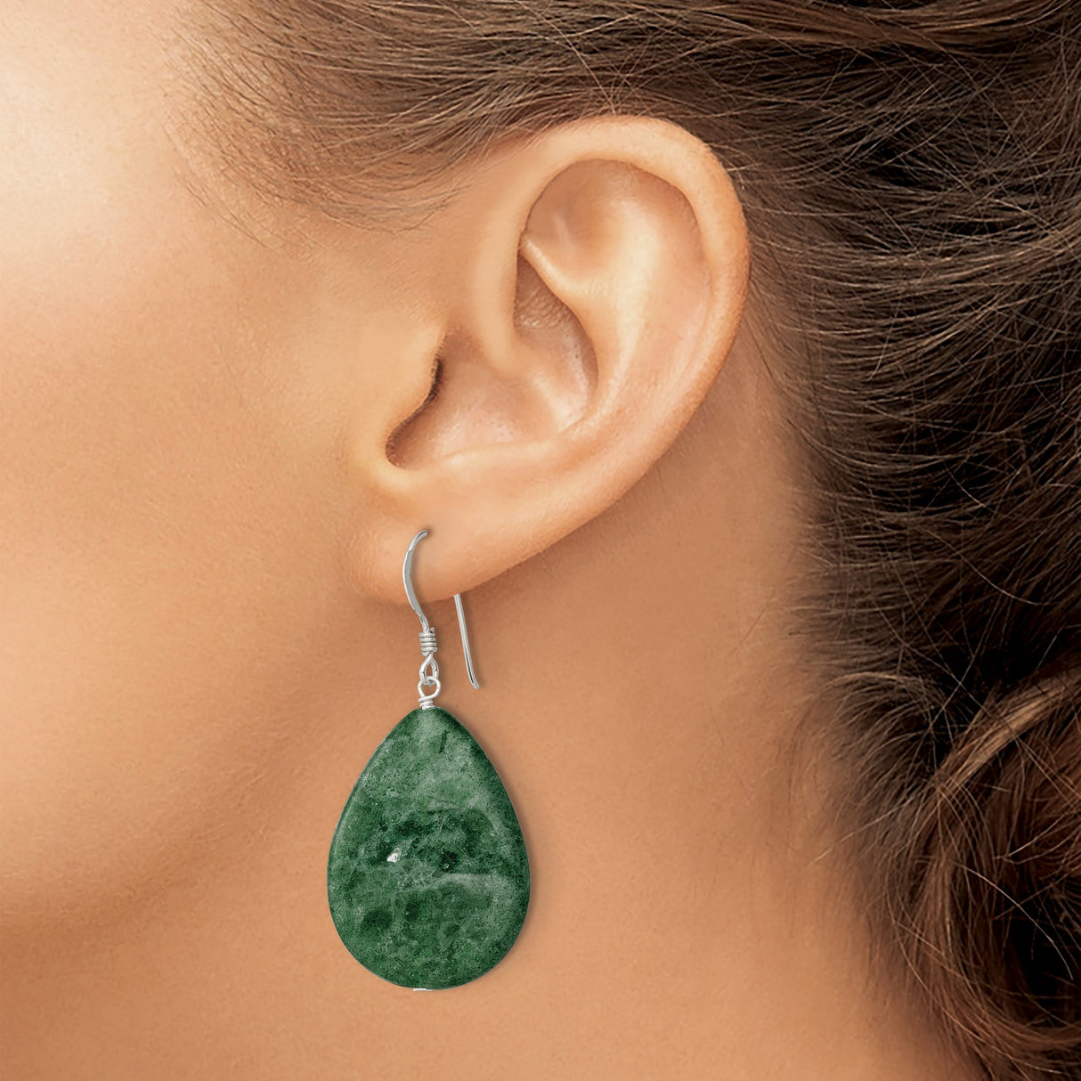 Sterling Silver Dangle Earrings with Aventurine Teardrops, Bohemian Style for Women