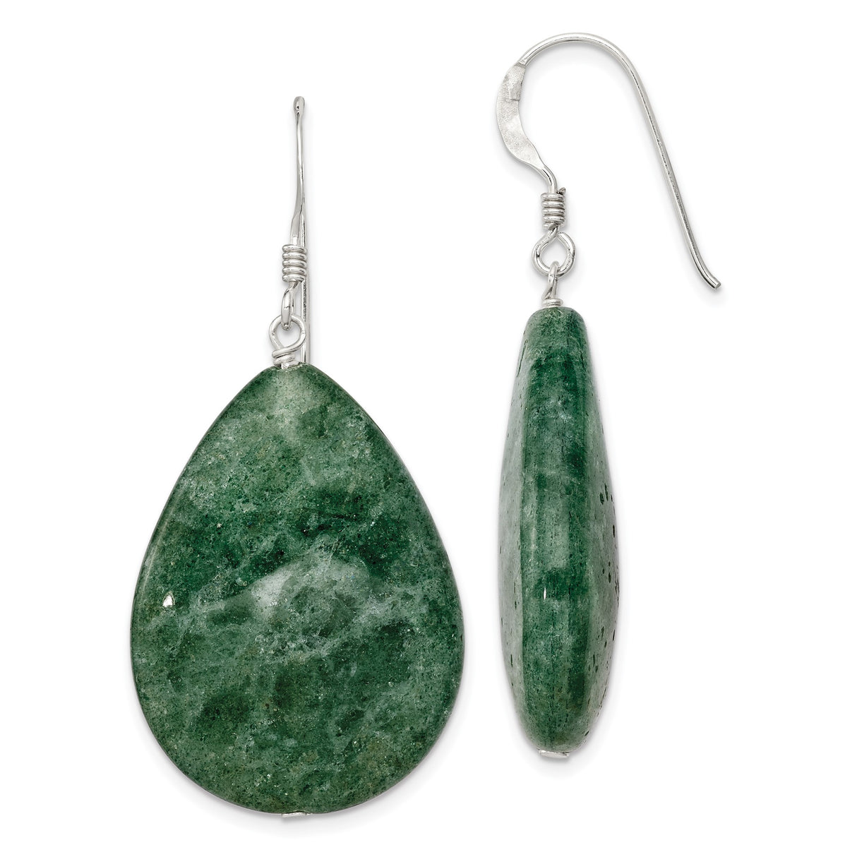 Sterling Silver Dangle Earrings with Aventurine Teardrops, Bohemian Style for Women