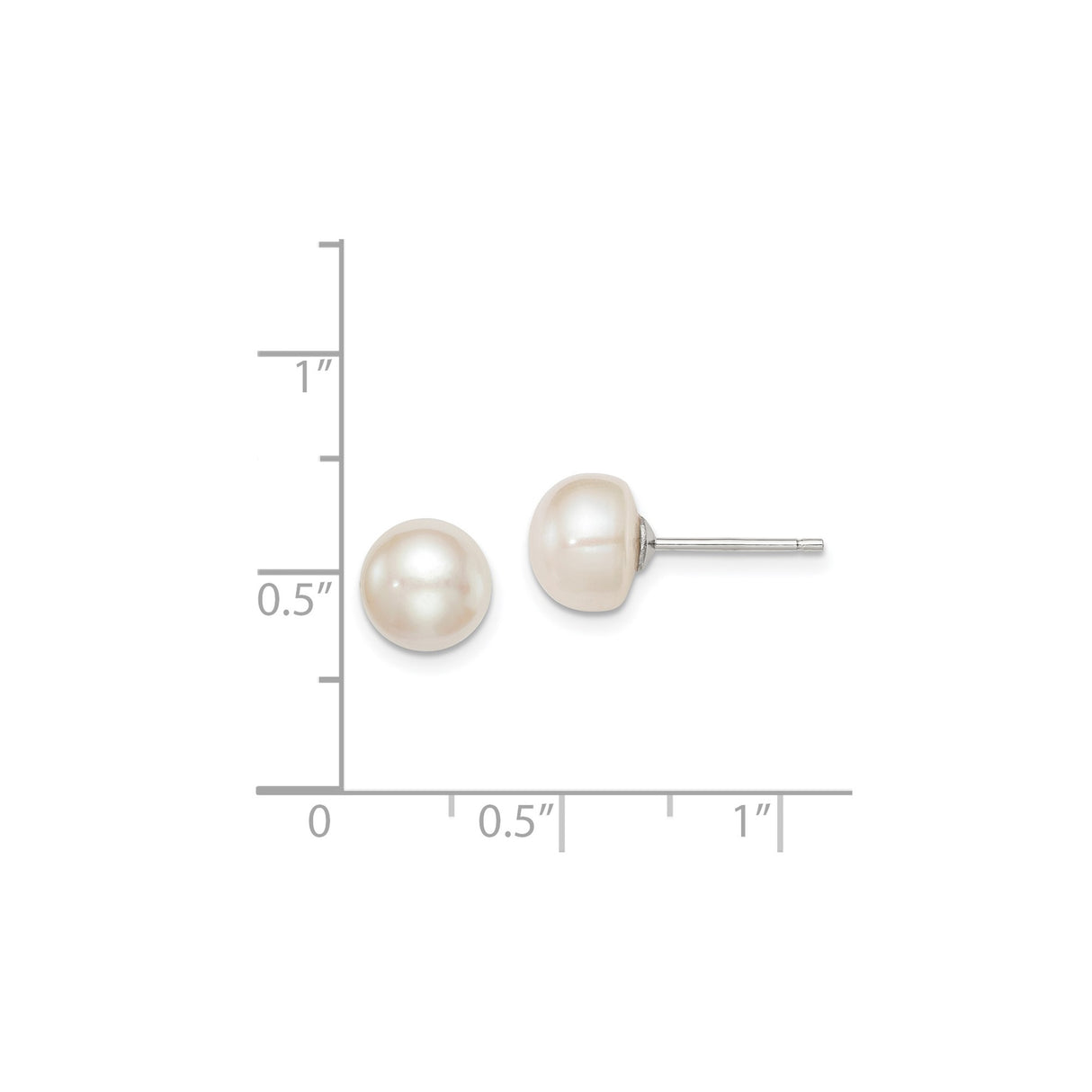 Sterling Silver Stud Earrings with White Freshwater Cultured Pearls, 6mm Button Design