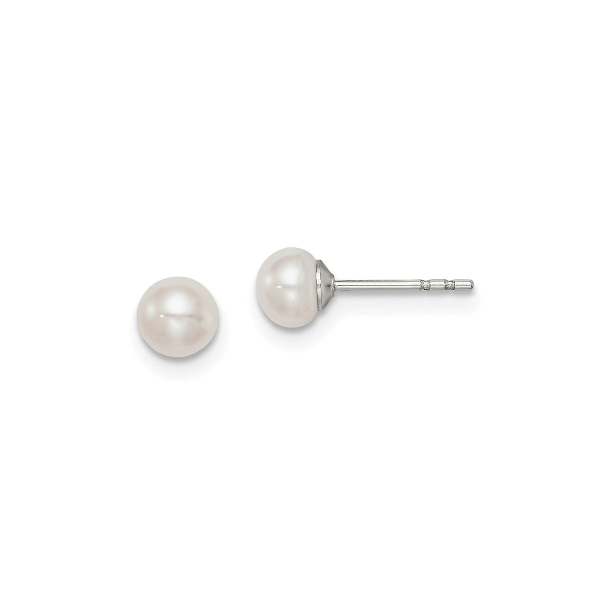 Sterling Silver Pearl Stud Earrings with Round White Freshwater Pearls, Minimalist Classic Design