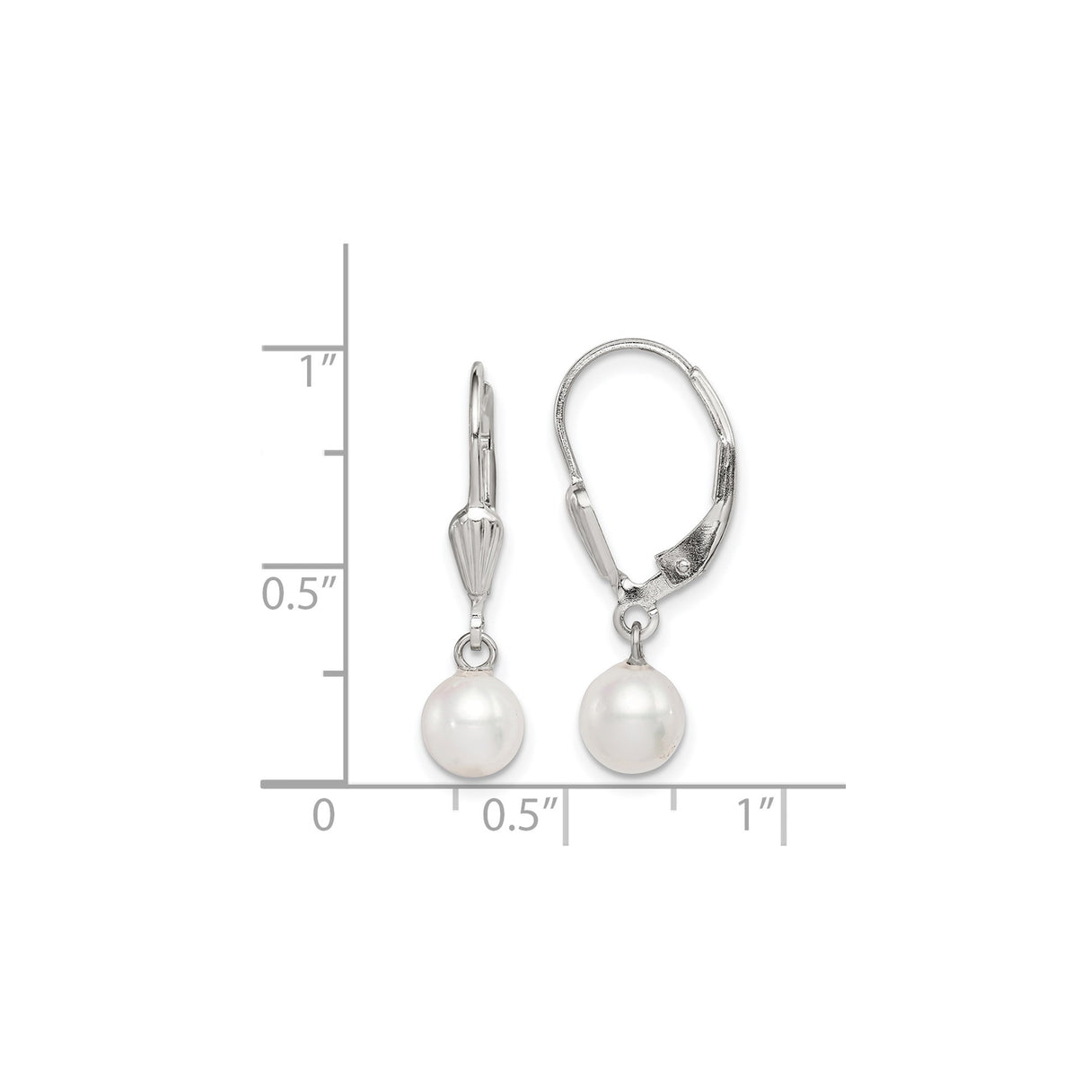 Sterling Silver Drop Earrings with White Freshwater Pearls, Leverback Closure, Classic Design