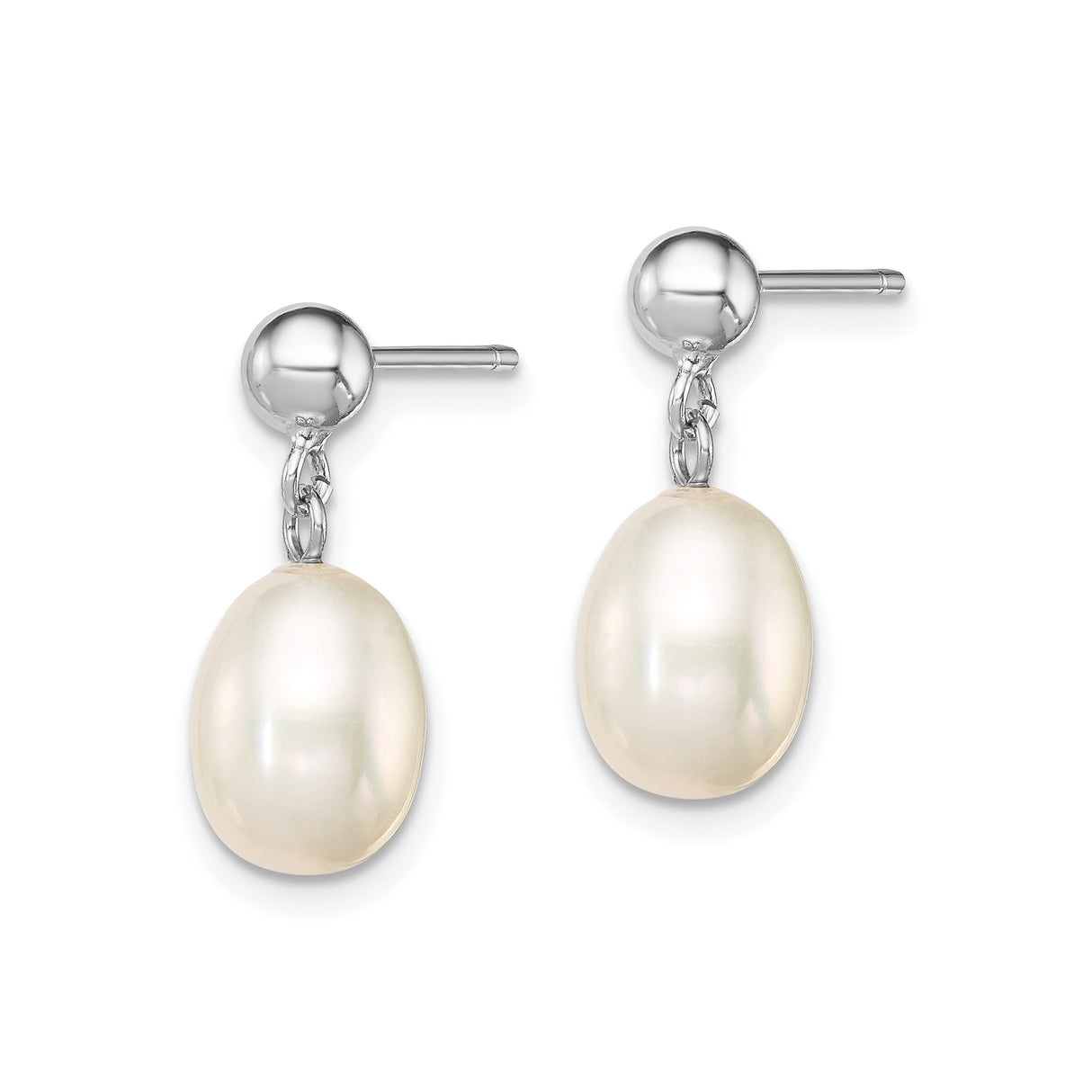 Sterling Silver Drop Earrings with Oval Freshwater Cultured Pearls, Classic Bridal Style