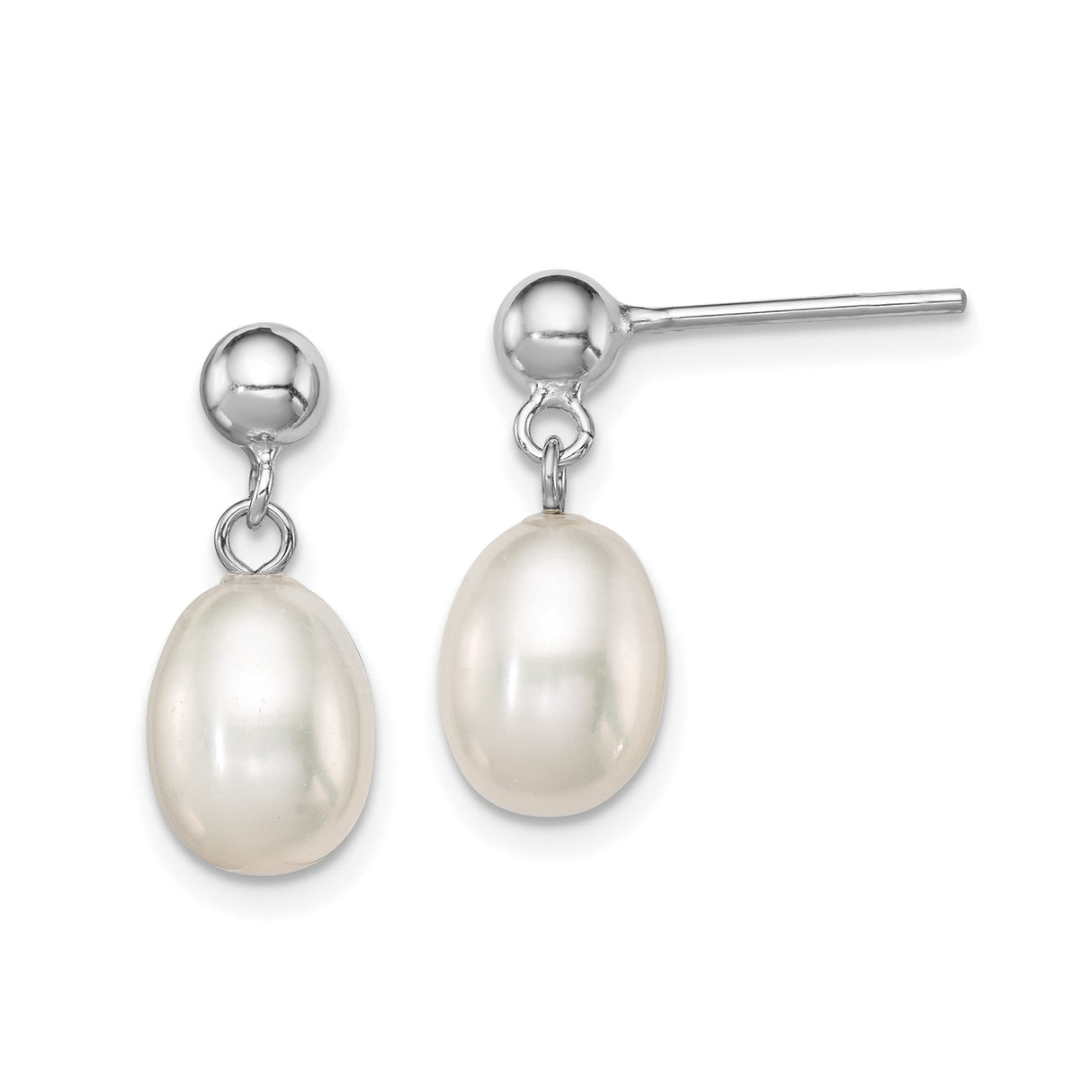 Sterling Silver Drop Earrings with Oval Freshwater Cultured Pearls, Classic Bridal Style