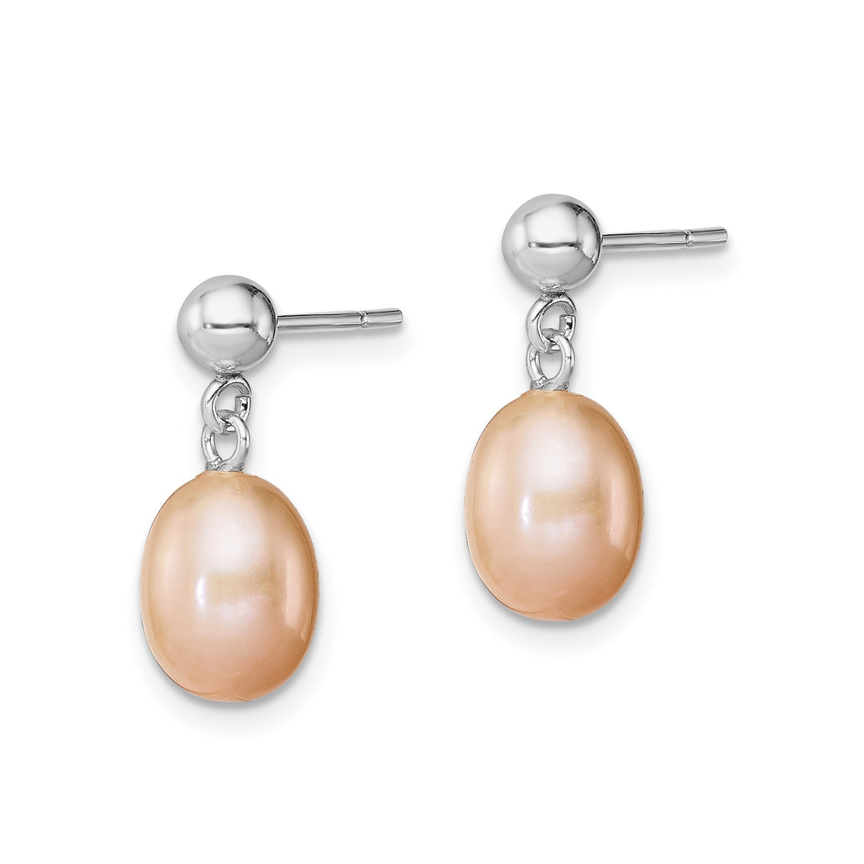 Sterling Silver Dangle Earrings with Pink Freshwater Oval Pearls, Classic Feminine Style