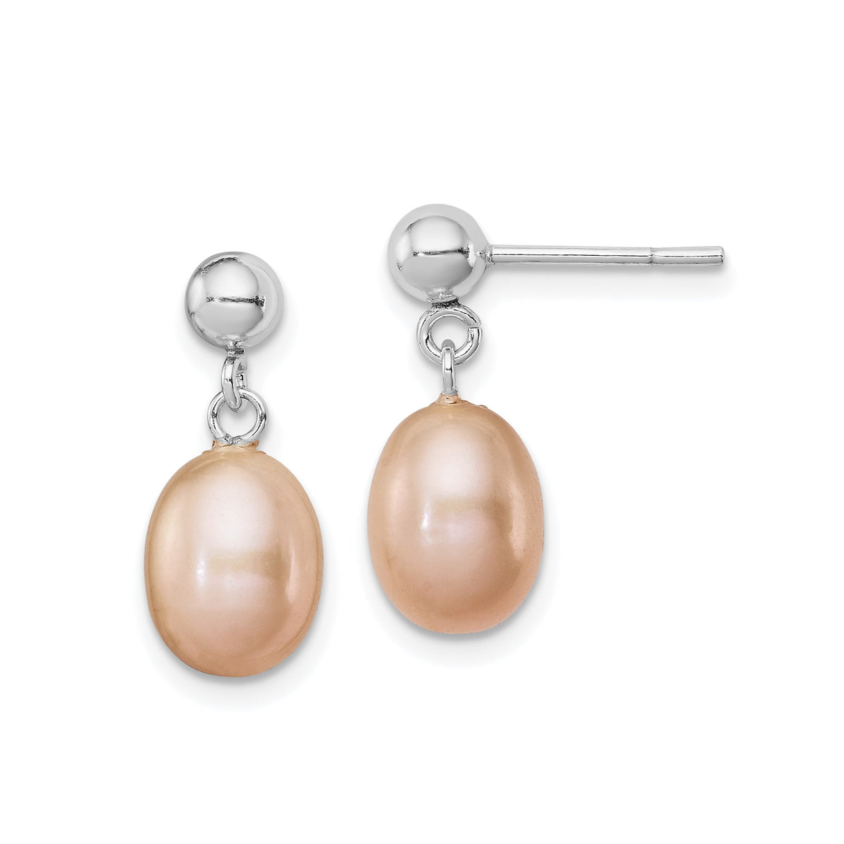 Sterling Silver Dangle Earrings with Pink Freshwater Oval Pearls, Classic Feminine Style