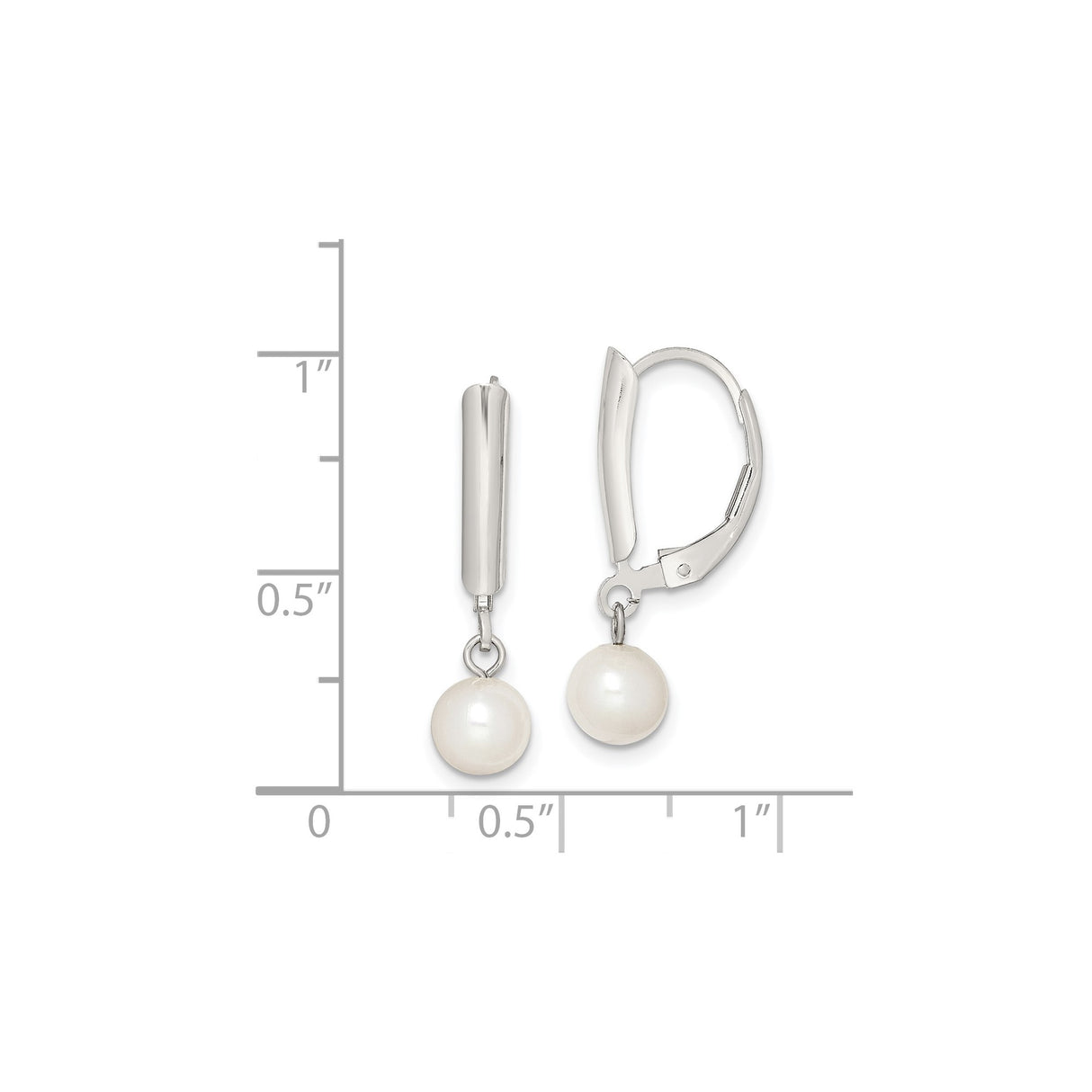 Sterling Silver Drop Earrings with Round White Freshwater Pearls, Leverback, Minimalist Design