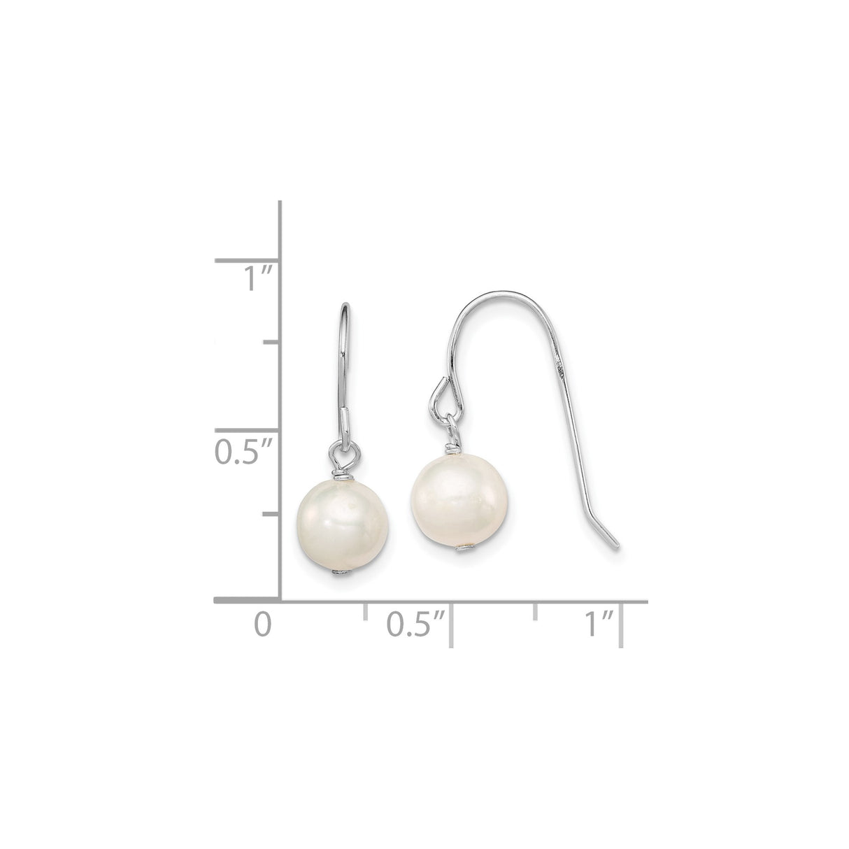 Sterling Silver Dangle Earrings with Round White Freshwater Pearls, Drop Style for Women