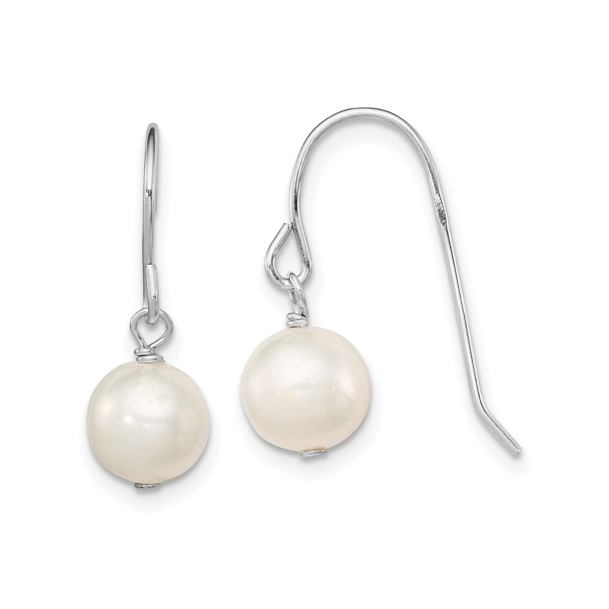 Sterling Silver Dangle Earrings with Round White Freshwater Pearls, Drop Style for Women