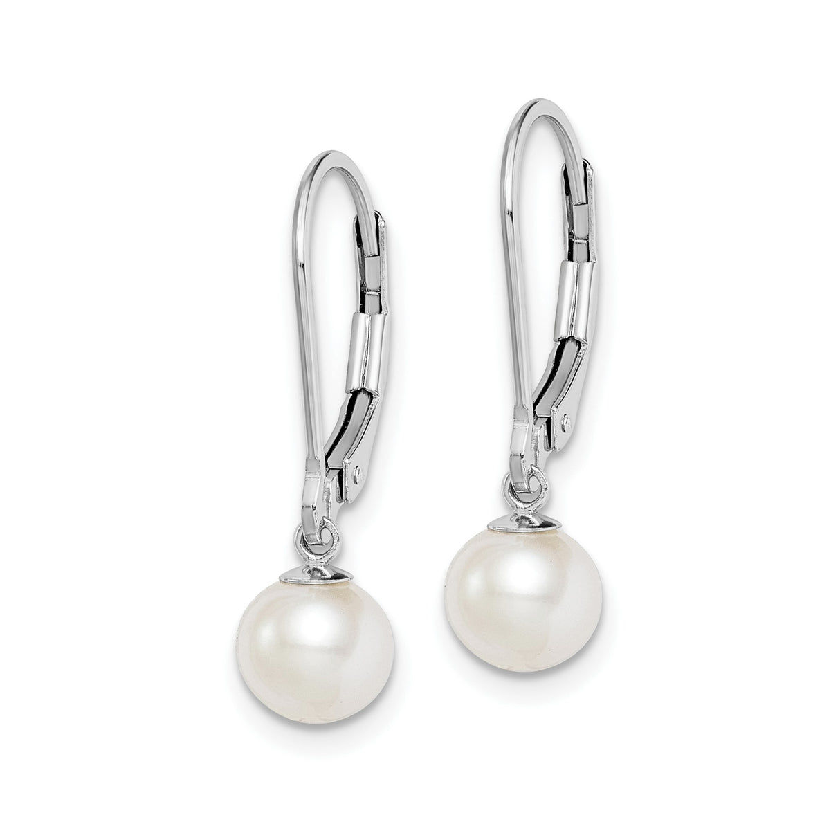 Sterling Silver Drop Earrings with White Freshwater Pearls, Leverback Dangle Design