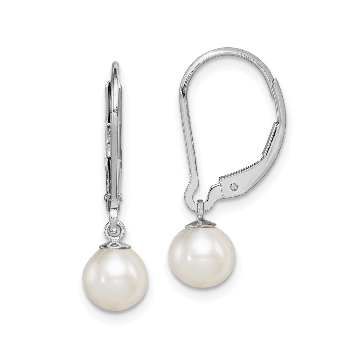 Sterling Silver Drop Earrings with White Freshwater Pearls, Leverback Dangle Design