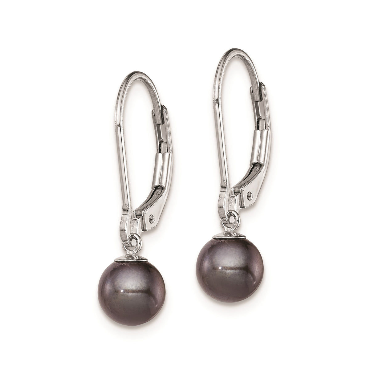 Sterling Silver Dangle Earrings with Black Freshwater Cultured Pearls, Leverback Drop Style
