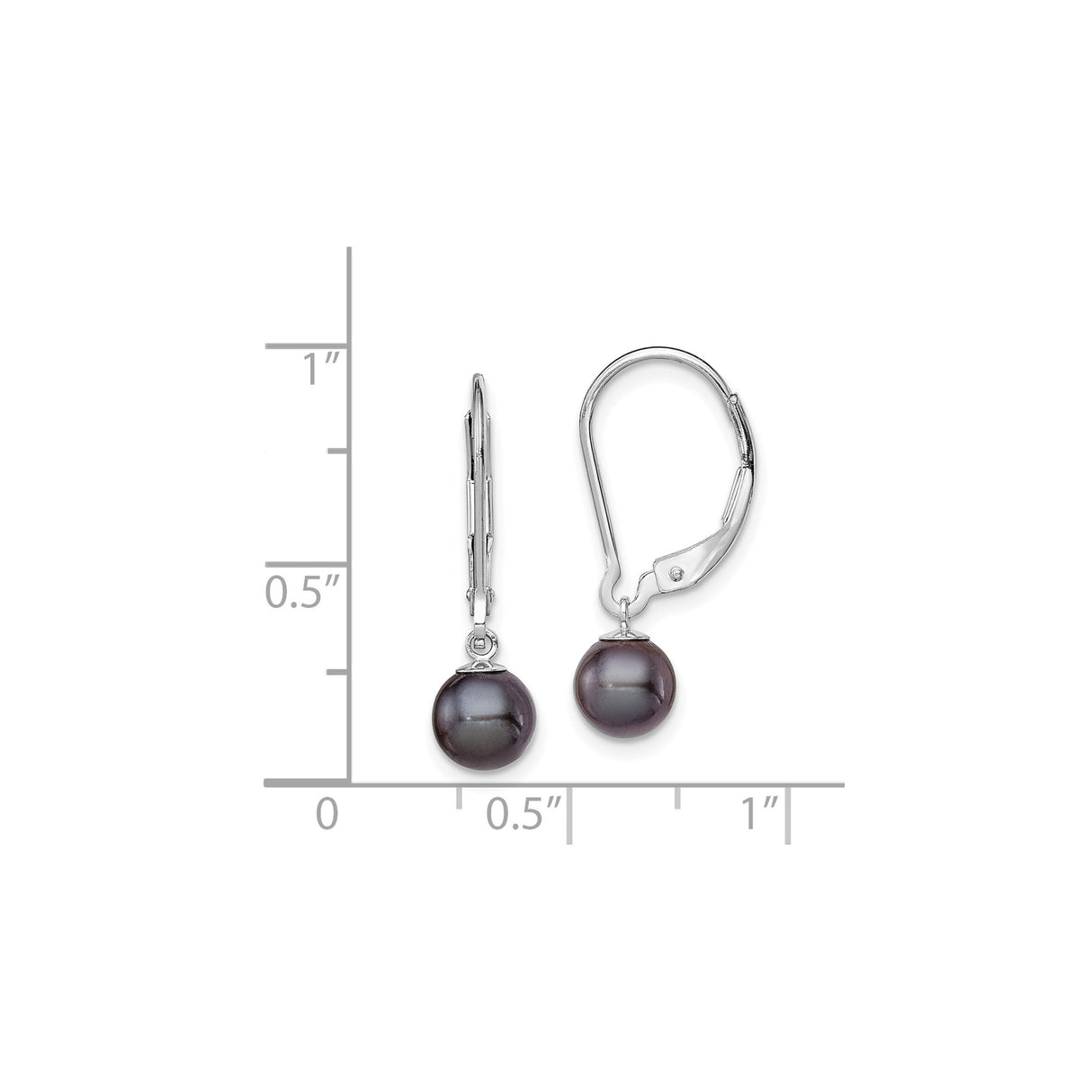 Sterling Silver Dangle Earrings with Black Freshwater Cultured Pearls, Leverback Drop Style