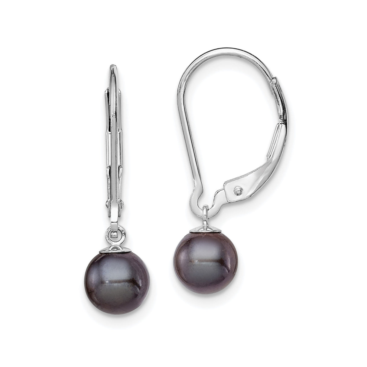 Sterling Silver Dangle Earrings with Black Freshwater Cultured Pearls, Leverback Drop Style