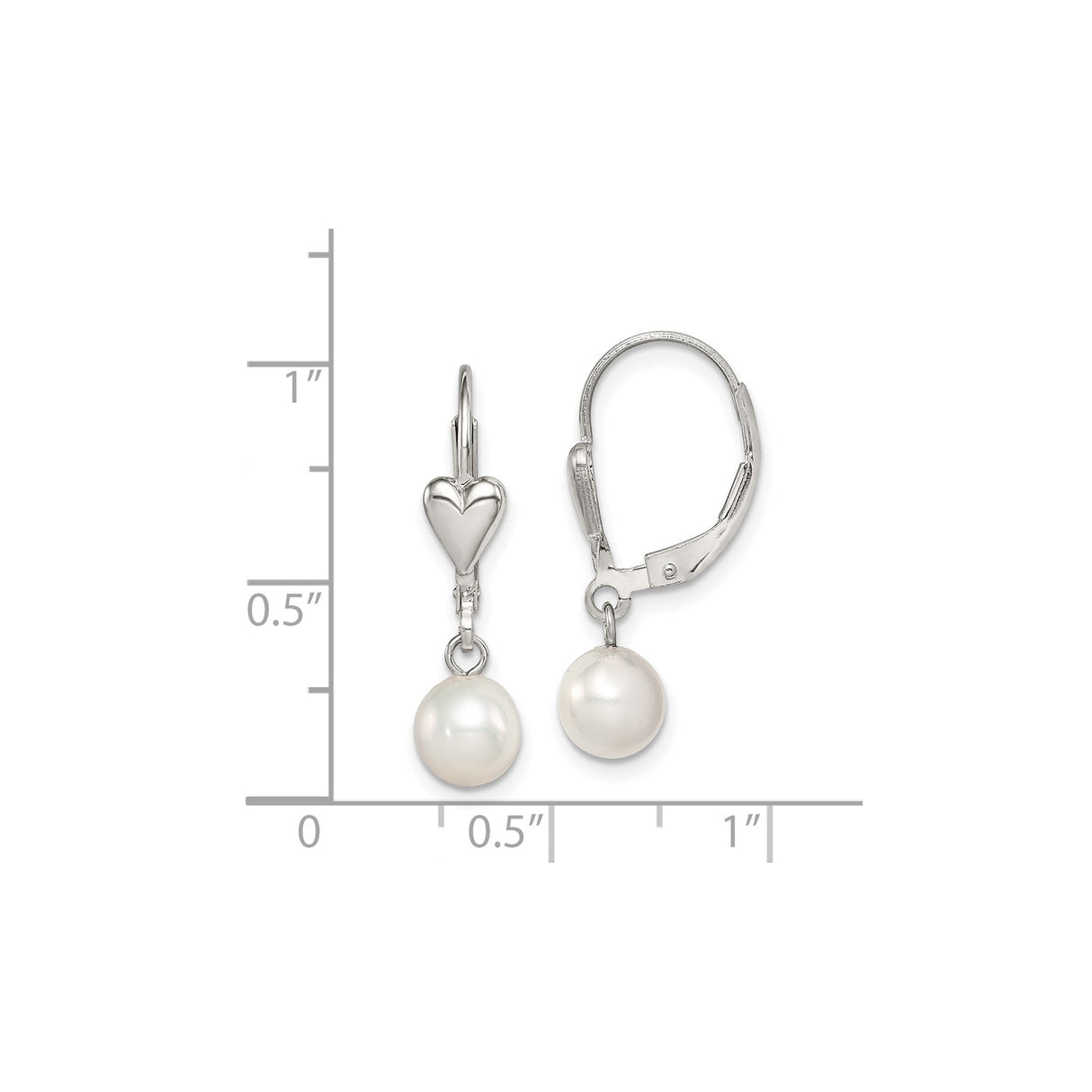 Sterling Silver Heart Leverback Earrings with White Freshwater Pearl Drops, Romantic Dangle Design
