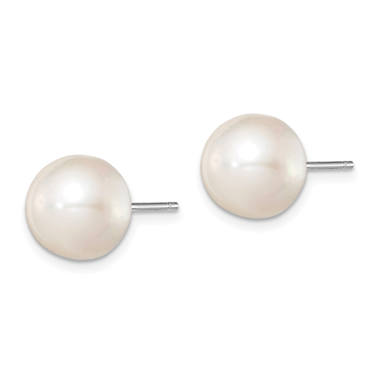 Sterling Silver Pearl Stud Earrings with White Freshwater Cultured Pearls, Classic Design