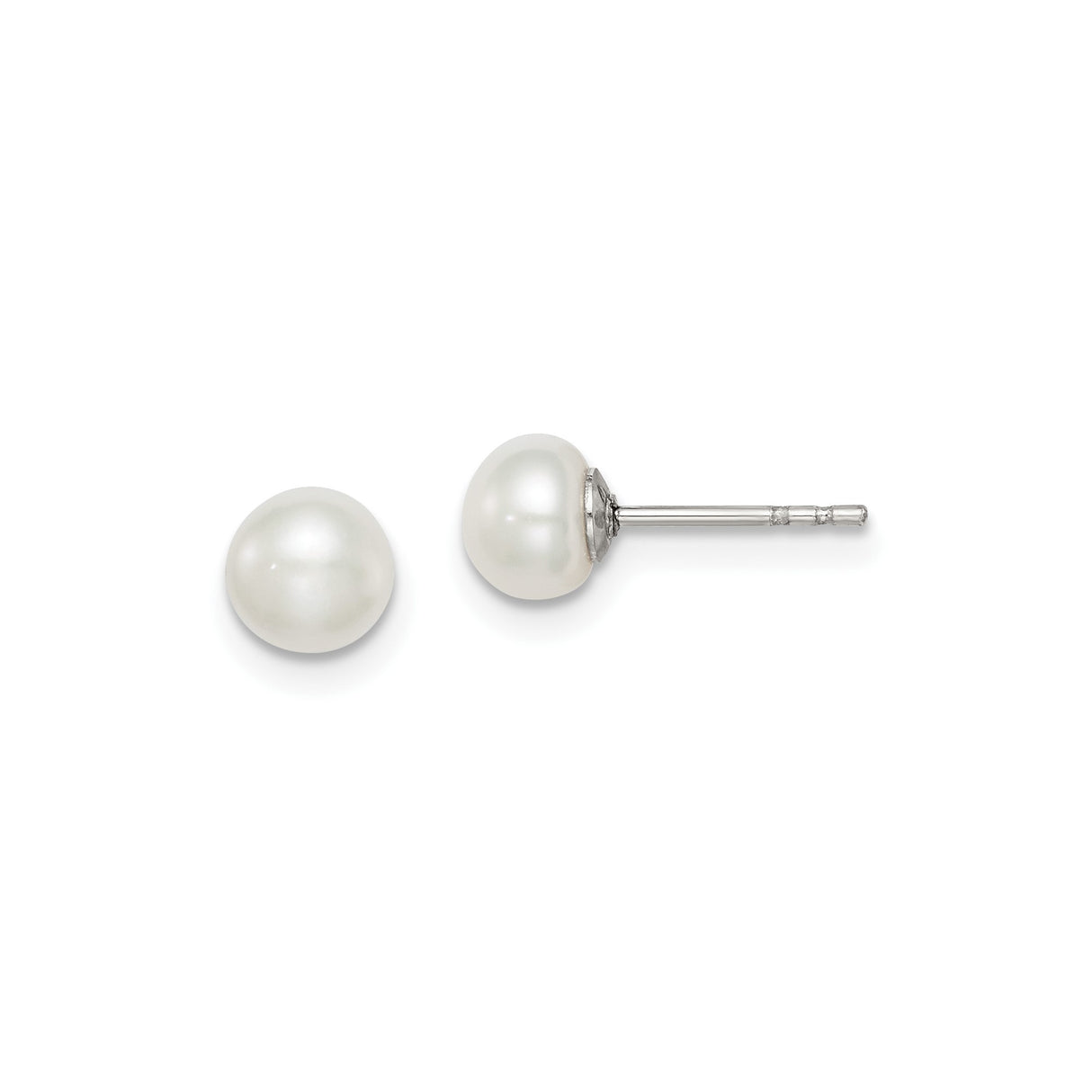 Sterling Silver Pearl Stud Earrings, Classic Round White Button Design for Women