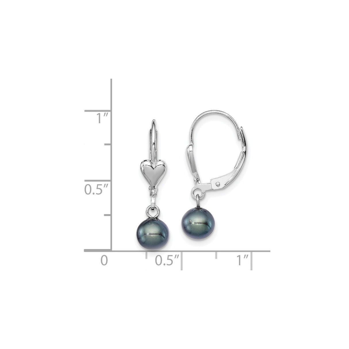 Sterling Silver Leverback Earrings with Black Freshwater Pearls and Heart Dangles