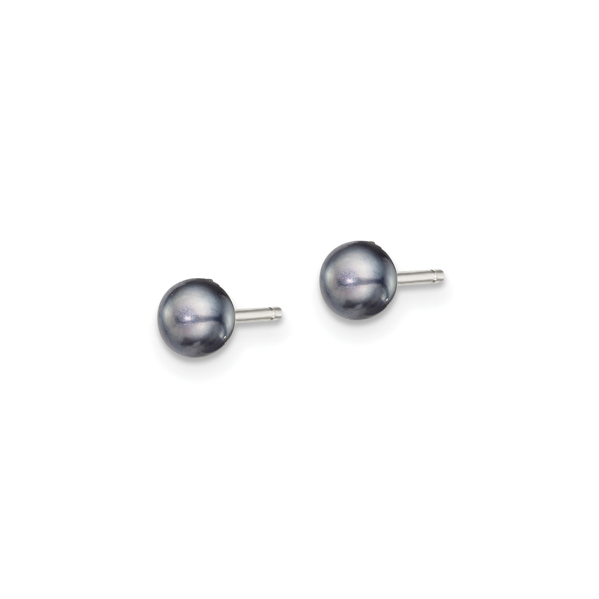 Sterling Silver Stud Earrings with Round Black Cultured Pearls, Minimalist Button Style