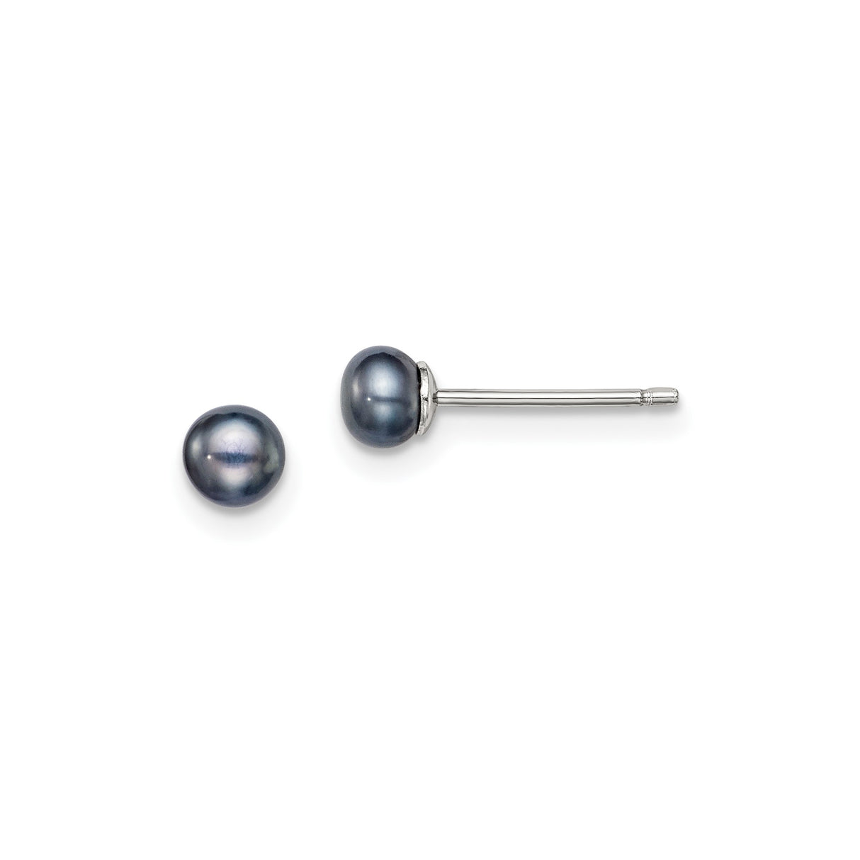 Sterling Silver Stud Earrings with Round Black Cultured Pearls, Minimalist Button Style