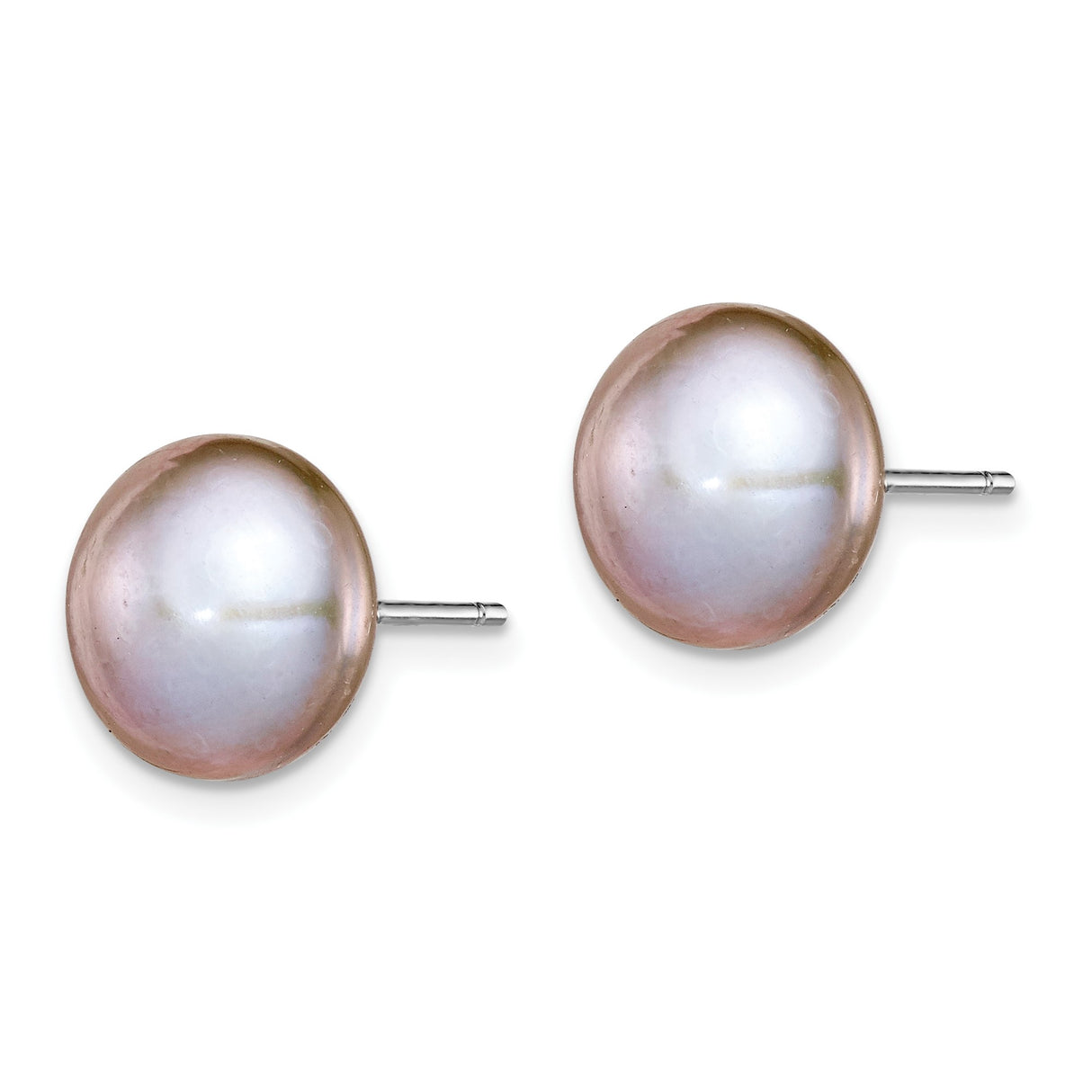 Sterling Silver Stud Earrings with Pink Freshwater Cultured Pearl, Classic Round Button Style