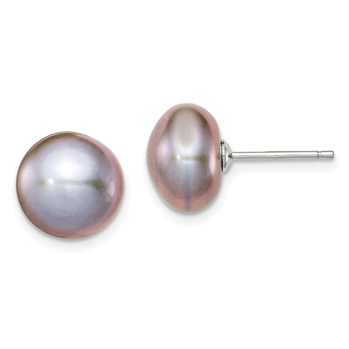 Sterling Silver Stud Earrings with Pink Freshwater Cultured Pearl, Classic Round Button Style