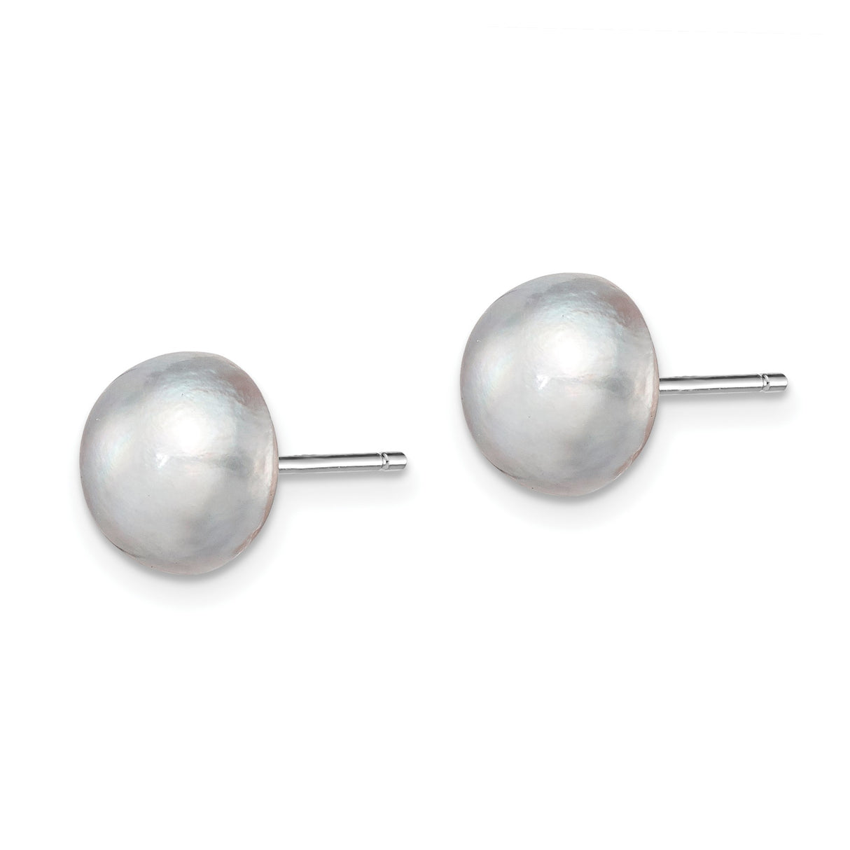 Sterling Silver Pearl Stud Earrings with White Freshwater Button Pearls, Classic Round Design