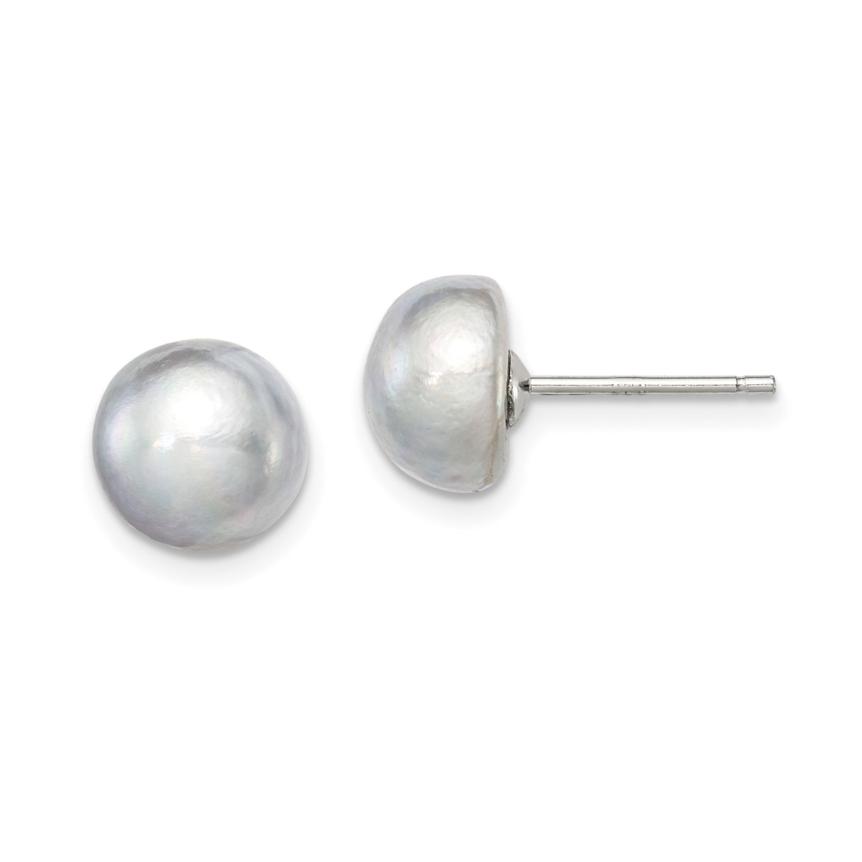 Sterling Silver Pearl Stud Earrings with White Freshwater Button Pearls, Classic Round Design