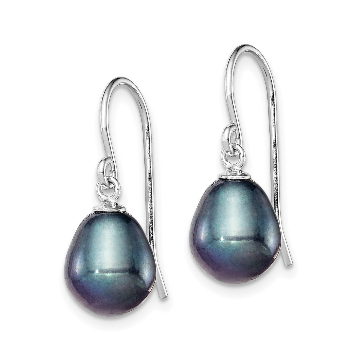 Sterling Silver Drop Earrings with Black Freshwater Cultured Pearls, Teardrop Dangle Design