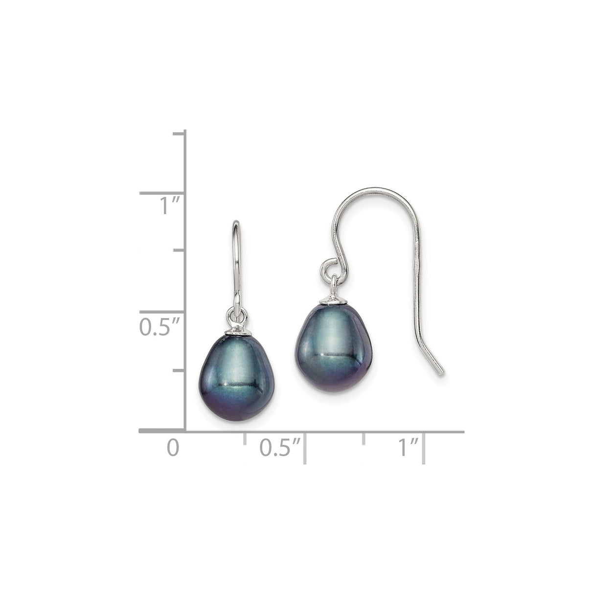 Sterling Silver Drop Earrings with Black Freshwater Cultured Pearls, Teardrop Dangle Design