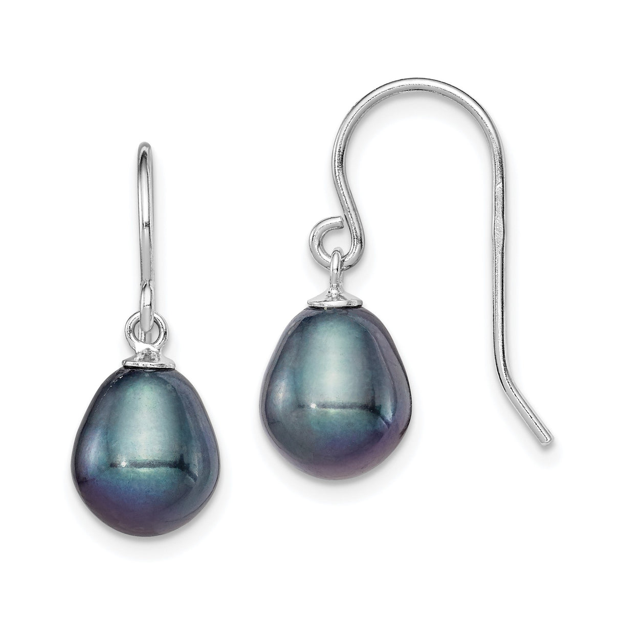 Sterling Silver Drop Earrings with Black Freshwater Cultured Pearls, Teardrop Dangle Design