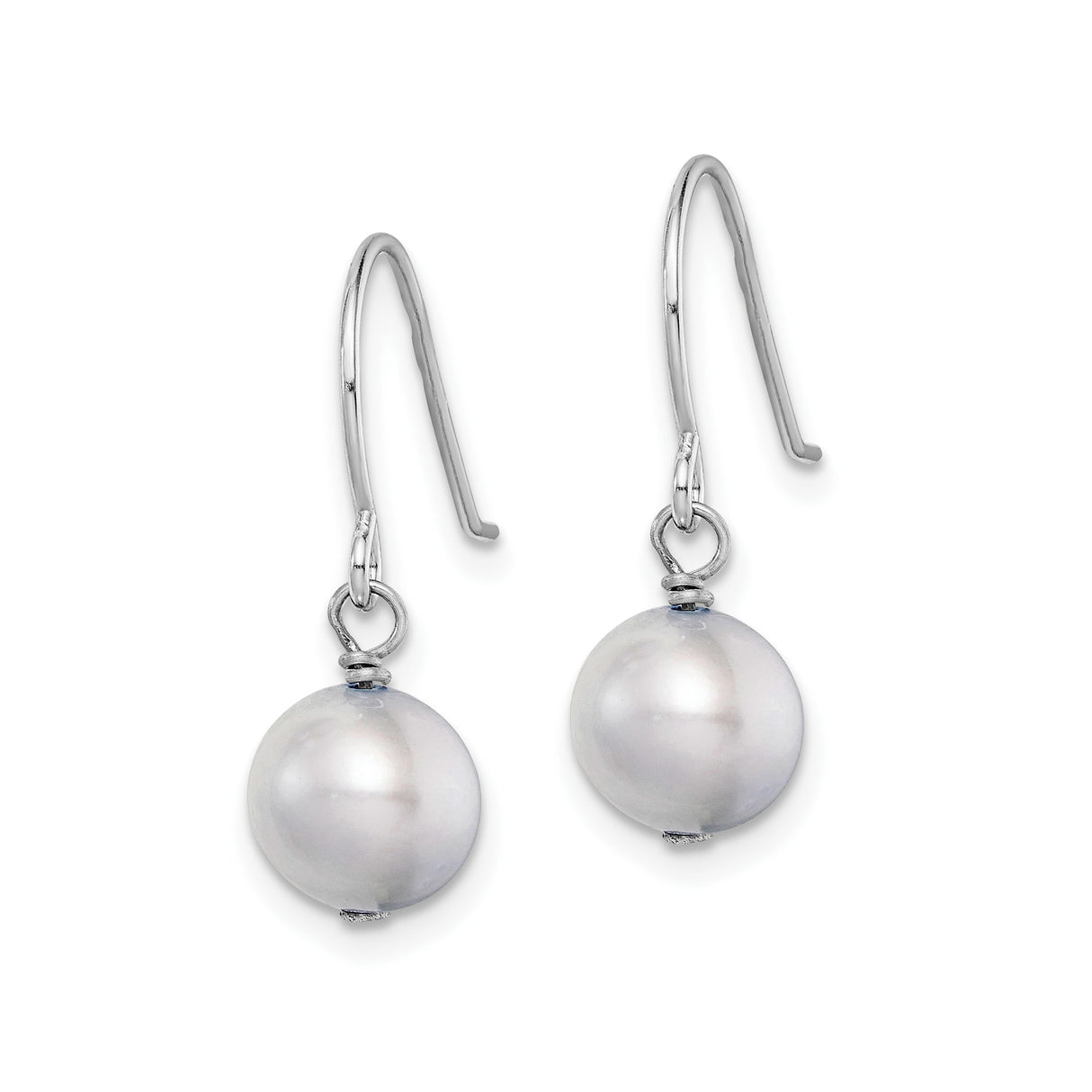 Sterling Silver Dangle Earrings with White Freshwater Pearls, Minimalist Hook Design