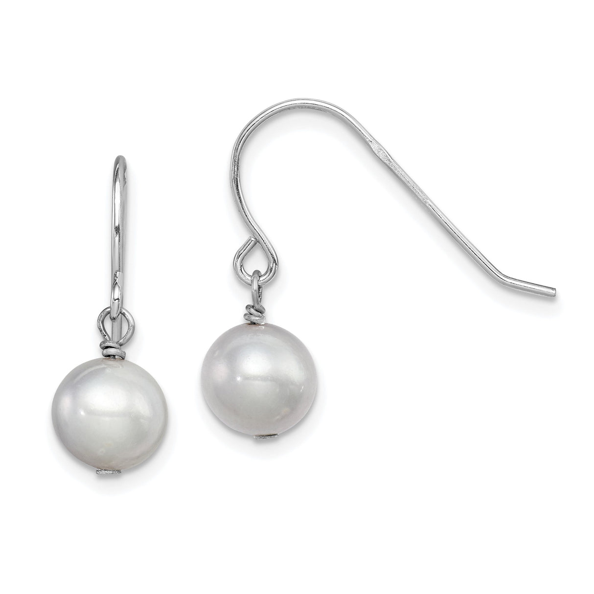 Sterling Silver Dangle Earrings with White Freshwater Pearls, Minimalist Hook Design